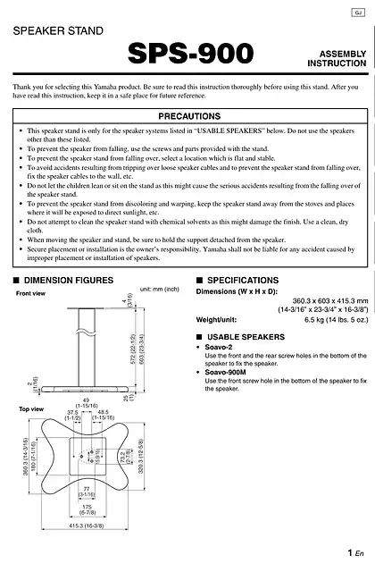 yamaha雅马哈SPS-900 ASSEMBLY INSTRUCTION
